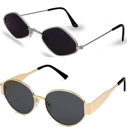 Unisex combo offer pack of 2 shades Unisex Fashion Sunglasses Set, 2 Pairs, Metal Frame, Black and Silver - Combo2-203