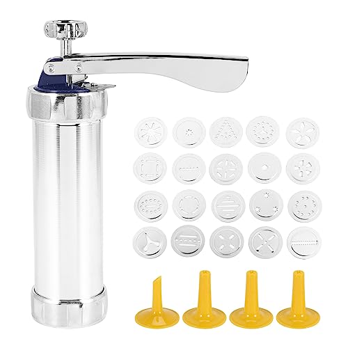 Okeeyseda Prensa de Galletas Prensa de Galletas Spritz de Acero Inoxidable Kit de Glaseado con 20 Discos de Molde para Galletas y 4 Boquillas para TuberíAs para Galletas DIY