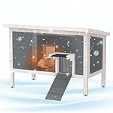 RMHDSLF Outdoor Cat House Weatherproof, with Insulated All-Round Foam Wooden Cat Shelter for Winter Outside, with Escape Door/PVC doorstrip/Adjustable Foot Pads. Large Size 34.2