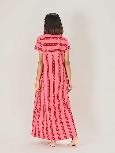 Image of Evolove Women's Cotton Long Maxi Night Gown Nighty Dress with Pocket & Stylish Button, Super Soft Comfortable (LNG-Button)