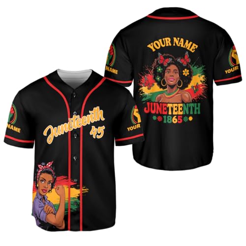 Custom Juneteenth Baseball Jersey Shirt Personalized Juneteenth 1865 Africa Freedom Shirt Black History Month Pride Flag Gift (Polyester Blend, JT 8)