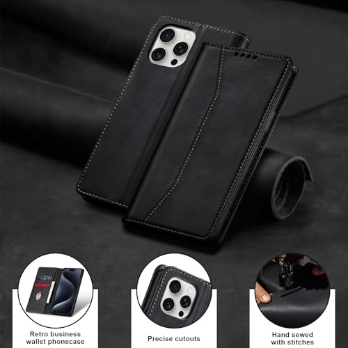 Image of Jasonyu Flip Wallet Case for iPhone 15 Pro,Black