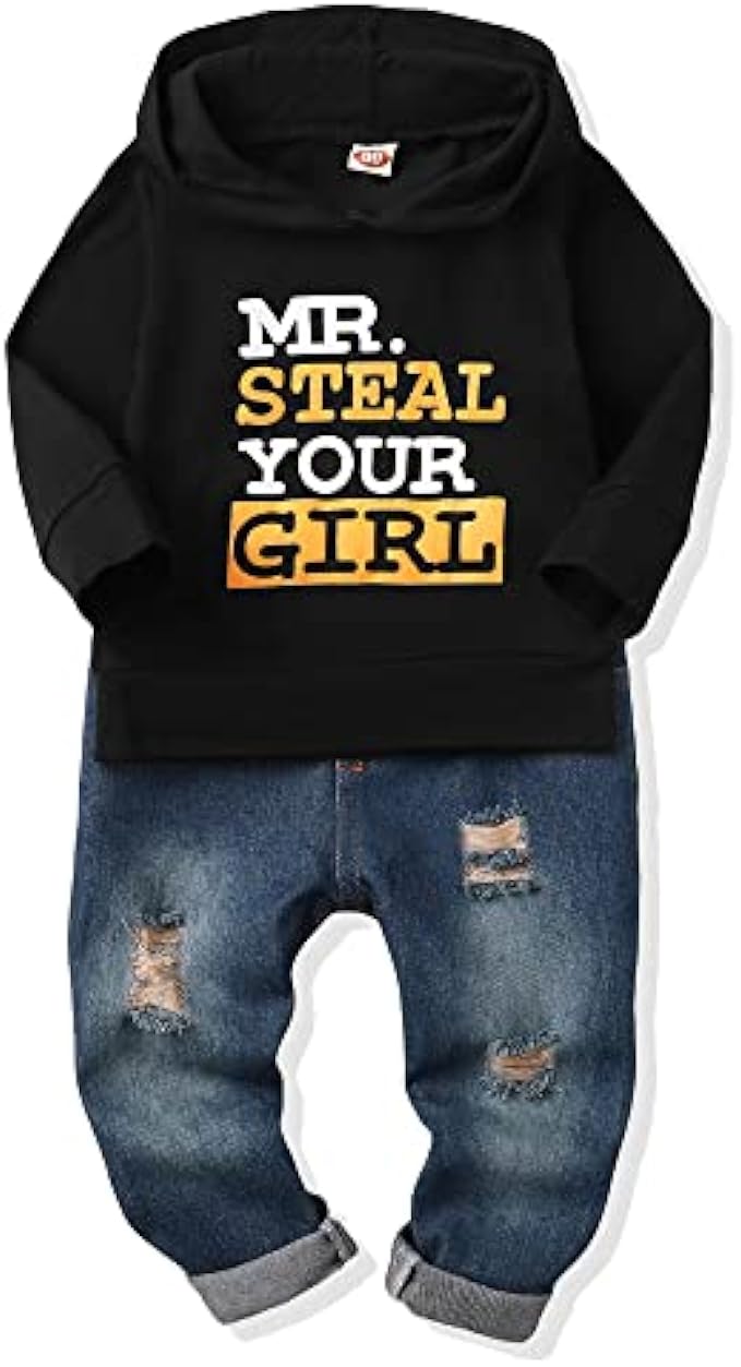 NZRVAWS Boy Clothes Baby Toddler Little Boy Outfit Hoodie Shirt Top Ripped Jeans Long Pants Gift Little Boy Clothing
