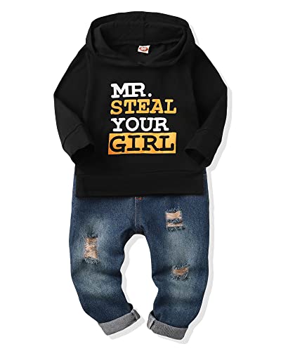 Image of NZRVAWS Baby Boy Clothes Toddler Boy Outfit 2 3 4T 6 12 18 24 Month Fall Winter Hoodie Ripped Jeans Clothing