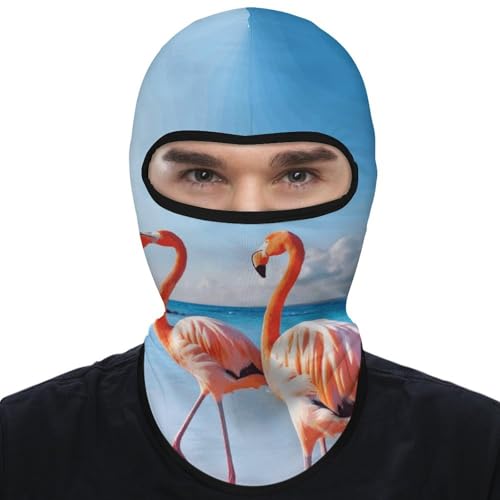 Balaclava para hombre, máscara para esquiar y ciclismo, protección facial y cervical, diseño de flamenco en la playa miniatura 7