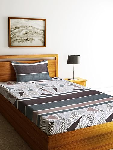 Image of Home Sizzler 210TC Triangulastripe Multicolor Single Bedsheet with 1 Pillow Cover