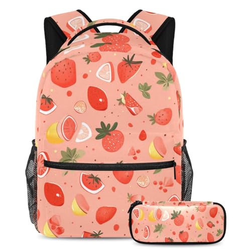 Sac à dos fruits rouges et sa trousse assortie pour une rentrée scolaire stylée au collège