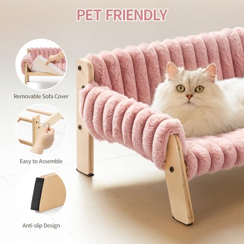 MEWOOFUN Erhöhtes Weich Katzensofa Bett für große Katzen und Kätzchen, Stabiles Katzenbett kleines Hundebett mit waschbarem abnehmbarem Bett (Rosa, M)
