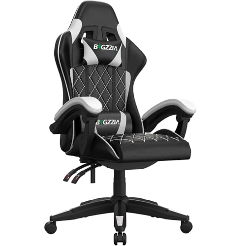Racingreat Gaming-Stuhl mit perforierten Nähten, Atmungsaktiver Gaming Chair mit Kopfstütze Lendenwirbelstütze, PC-Stuhl mit 90°-135° Neigung, Zocker Stuhl für Jugendliche Erwachsene Gamer (Weiß)
