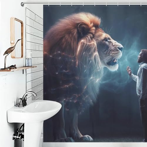 Rideau de douche lion polyester lavable pour éviter les éclaboussures au sol
