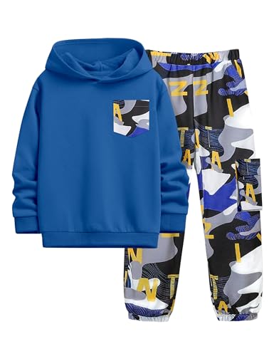 Image of KANGKANG Boys Clothes Two Piece Long Sleeve Hooded Sweatshirt Top Camouflage Sweatpants Fall Outfits Winter Clothes Set 6-16Y