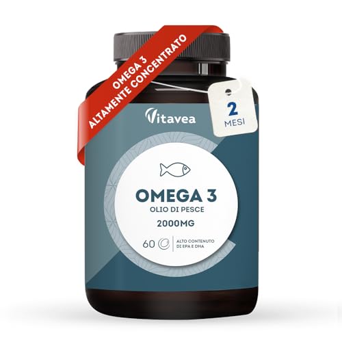 Immagine prodotto: Omega 3 Olio di Pesce con 1000 mg EPA e 500 mg DHA - Alto Dosaggio Quotidiano - Senza Retrogusto - 2000 mg Olio di Pesce - 60 Capsule Softgel - Integratore Omega 3 e Acidi Grassi Essenziali EPA DHA