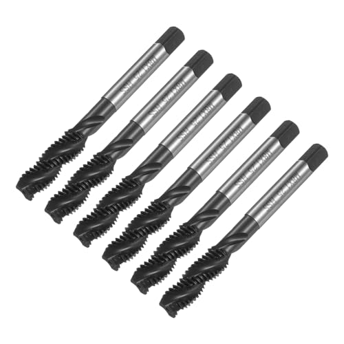 uxcell 6pcs Metric Spiral Flute Thread Taps, M8 x 1.25 H2 Screw Threading Tap, Nitride Coated 6542 High Speed Steel Machine Tapping Tools for Machinist Repair