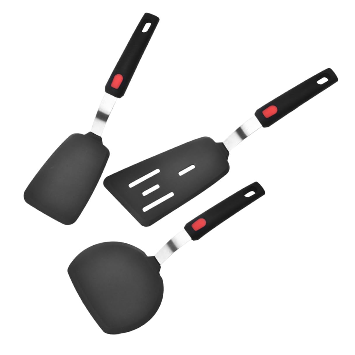 Juego de Espátulas de Silicona 3 Piezas para Cocina Antiadherente | Acero Inoxidable y Silicona, Resistente al Calor, No Raya Recubrimientos, Reutilizable, Negro, para Hogares y Restaurantes