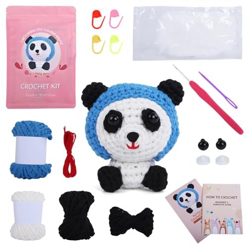 Image of Autglint Panda Crochet Kit for Beginners, Learn to Crochet Starter Kit with Pre-Started Yarn & Easy-to-Follow Video Tutorials, DIY Amigurumi Animal Kit for Adults Kids Gift