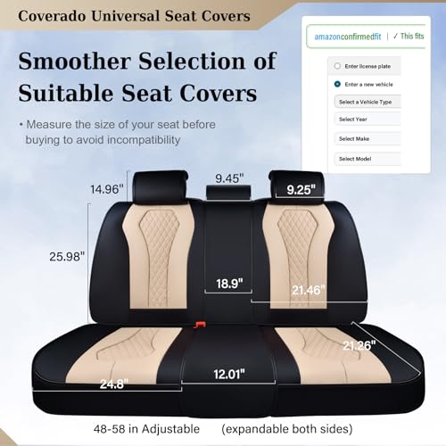 Image of Coverado Car Seat Covers, Back Car Seat Cover, 3-Pieces Leather Seat Cover, Luxury Car Seat Cushion, Luxury Seat Cover Seat Protector Universal Most Cars Trucks SUV