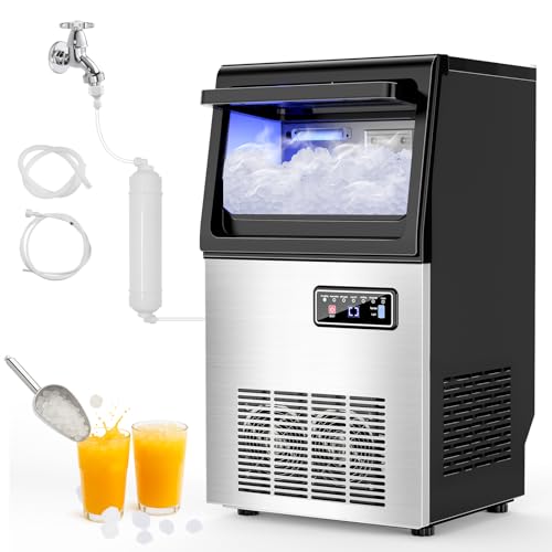 Nugget Ice Maker, 80 LBS/Day with 15 LBS Storage Bin, Freestanding Undercounter Ice Maker Machine Stainless Steel, Soft Chewable Pellet Ice Machine for Home Bar Kitchen Office, Self-Cleaning