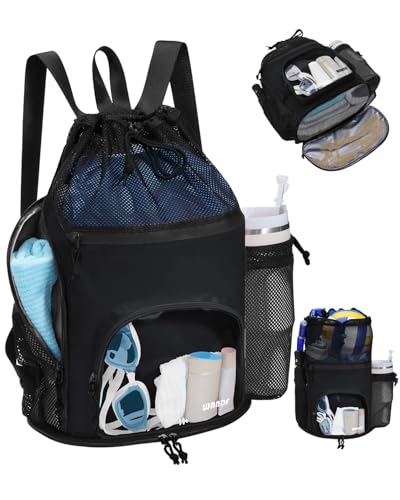 WANDF Swim Bag with Wet Pockets, Mesh Beach Backpack for Pool and Gym