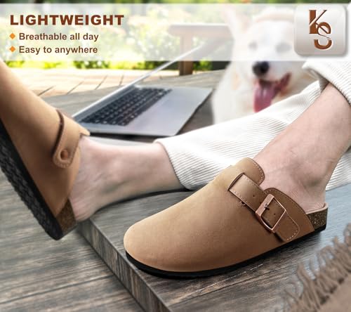 Image of KEMISANT Men Clogs-Comfortable Suede Mules Slippers Sandals Nurse Potato Shoes Unisex-Cushioned Cork-Footbed