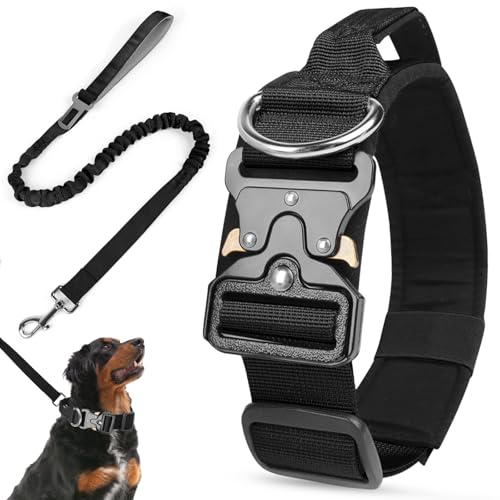 Taktisches Halsband Hund mit Griff & Leine, Hundehalsband Breit Gepolstert mit Metallschnalle, Verstellbar Nylon Dog Collar für Mittlere Große Hunde