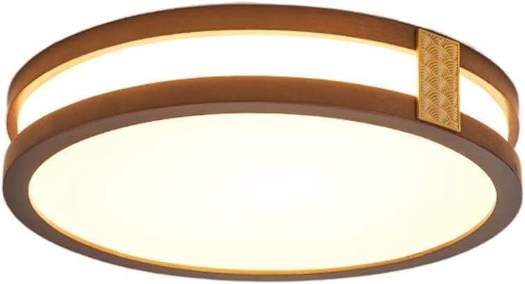 Plafonnier LED rond bois style chinois noyer salle à manger