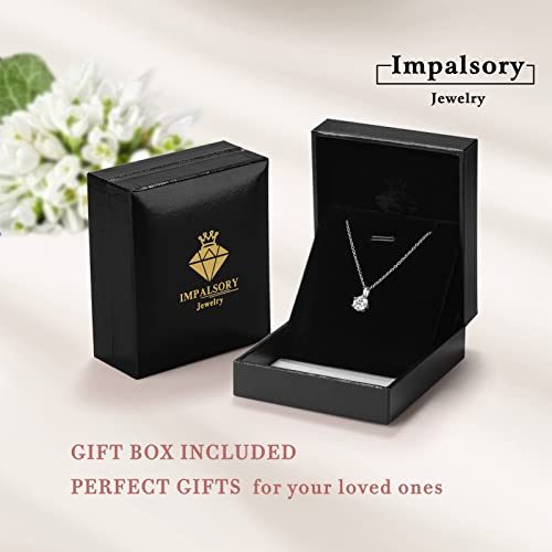 Impalsory Moissanite Pendant Necklace, 1Ct 6.5Mm Classic Round 6 Prong Solitaire Simulated Diamond Necklace For Women Girls 18K White Gold Plated Silver With 18 Inch Chain #TOP5