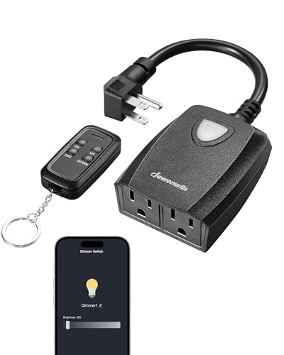 DEWENWILS Outdoor Dimmer for String Lights, Smart Dimmer Plug with Remote, Compatible with Alexa & Google Home, Waterproof, 100FT Range, Remote Dimming for Dimmable LED/Tungsten Bulbs, FCC Certified
