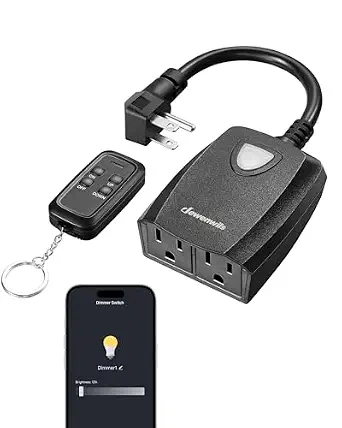 DEWENWILS Outdoor Dimmer for String Lights, Smart Dimmer Plug with Remote, Compatible with Alexa & Google Home, Waterproof, 100FT Range, Remote Dimming for Dimmable LED/Tungsten Bulbs