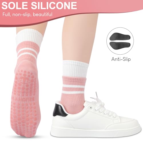 Ivyhouse 6 Pairs Pilates Socks for Women with Non Slip Grippers, Yoga Crew Socks for Barre Hospital Sticky Slipper Socks2