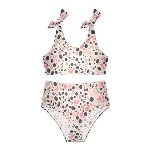 KLL Black Polka Dots on Pink Background_43225 Girls 2 Piece Bikini Sets Scoop Neck Bathing Suit Swimwear Cute Shoulder Strap3