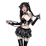[LIKENNY] 小悪魔 コスプレ セクシー エッチ 光沢 エナメル 猫 cosplay PU革 過激 変態 エロ 誘惑 下着 sm セックス バックレス レース ミニスカ 可愛い かわいい 文化祭 学園祭 記念日 ハロウィン クリスマス 人気 コスチューム フリーサイズ