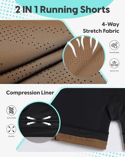Image of maamgic Mens Running Shorts with Compression Liner 5 inch Quick Dry Workout Shorts Anti-Chafe Gym Shorts 2 in 1 Athletic Shorts