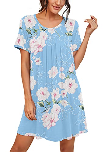 PrinStory Womens Sleepwear Short Sleeve Nightgown Soft Sleepshirt Pleated Nightshirt Scoopneck Casual Loungewear4