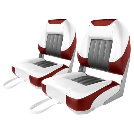 XGEAR Deluxe Low Back Boat Seat, Fold-Down Fishing Boat Seat (2 Seats) (White/Grey/Red)