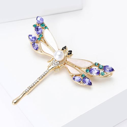 Image of Dragonfly Brooch and Pins for Women Enamel /Rhinestone Crystal Dragonfly Animals Brooches Jewelry for Mom Wife Elegant Dress Accessories Birthday Gifts