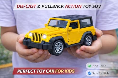 Image of 1:36 Scale Diecast Metal Toy Car Openable Doors Pullback Action LED Lights Music Sports Model Kids Collectors Thar Yellow