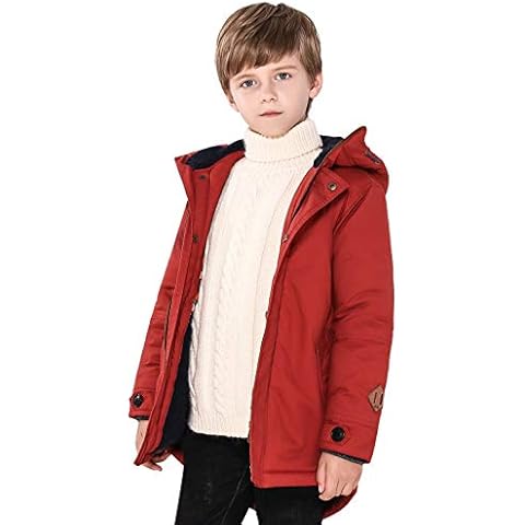 SOLOCOTE Boys Winter Coat Heavyweight Warm Jacket Hooded Sherpa Lined Water Resistant Windbreaker, 11/12Y-Red Cover