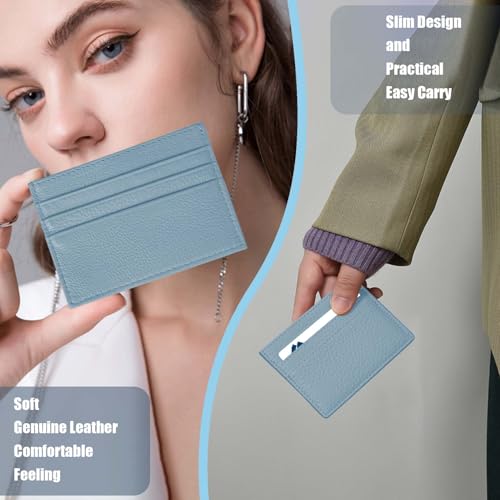 Image of M-Plateau Super Slim Genuine Leather Credit Card Wallet | Card Holder, Small Wallet for Man and Women with 6 Card Slots and 1 Pocket (Sky Blue)