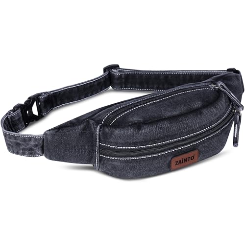 Image of Zainto Denim Waist Bag for Men & Women - Stylish and Durable Fanny Pack for Travel, Hiking, and Everyday Use (Carbon Black)
