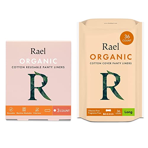Rael Bundle - Organic Cotton Cover Reusable Pantyliners (White, 3 Count) & Organic Cotton Cover Liners (Long, 36 Count)