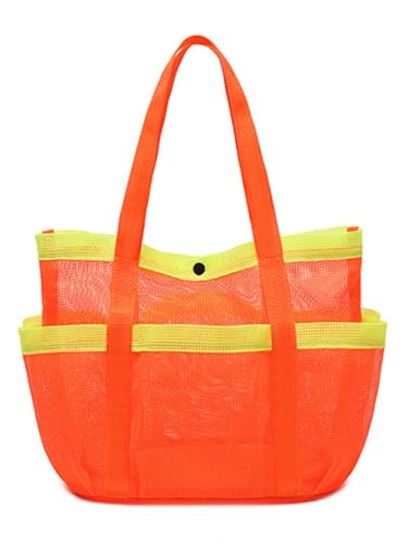 ENOPINK Mesh Beach Bags for Women Beach Tote Waterproof Sandproof with 7 Pockets for Toys Pool Bag Beach Accessories Orange