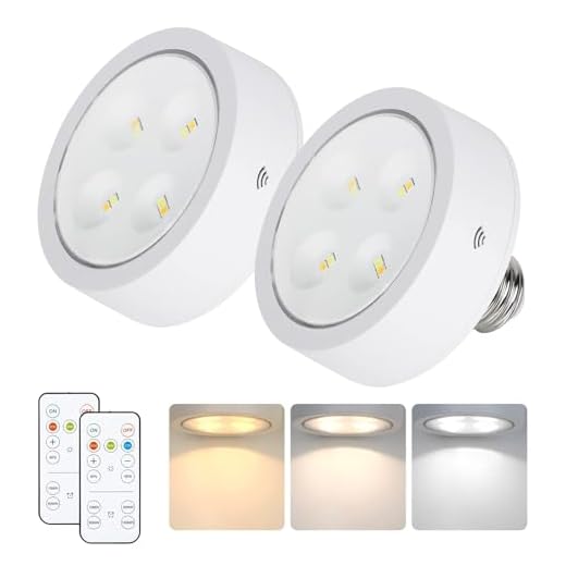 Battery Operated Light Bulb for Lamps, Screw in LED Puck Lights with Remote, Replacement AA Battery Powered Wireless Dimmable Timer Light Bulb with E26 Socket for Non Electric Wall Sconce(Pack of 2)