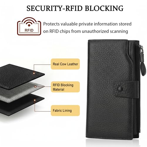 Image of YALUXE Women's Real Leather Wallet RFID Protect 21 Card Slots Phone Pocket