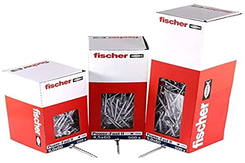 fischer Power-Fast II 670276 - Tornillo para aglomerado (100 unidades, 4,5 x 70 mm, cabeza avellanada con estrella interior TX, rosca parcial, galvanizado), color azul Cover