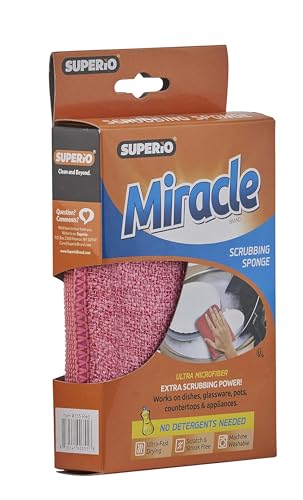 Image of Miracle Microfiber Scrubbing Sponge, Red Extra Scrubbing Power Kitchen Sponge, Sink, Pot, Pan and Dish Washing, Super Absorbent and Rapid Drying, 6-Pack, by Superio