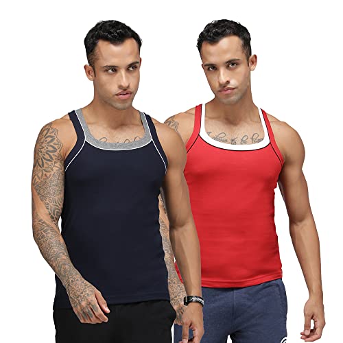 Image of sporto Men's Round Neck Solid Vest, 100% Super Combed Cotton, Ultra Light, Sleeveless - Combo Pack