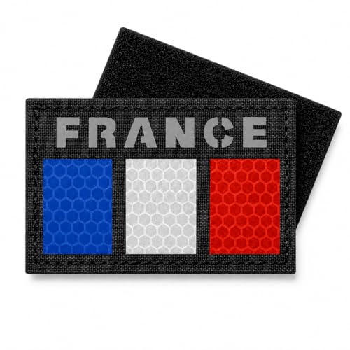 Patch réfléchissant France avec Velkro - Écusson tactique militaire drapeau français pour gilet, sac à dos, Airsoft, haute visibilité 8 x 5 cm