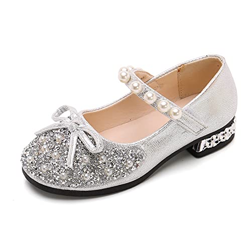 UIKGITP Girls Mary Jane Shoes Dress Comfortable Ballet Flats Bow Pearls Strap Pink Princess Sandals