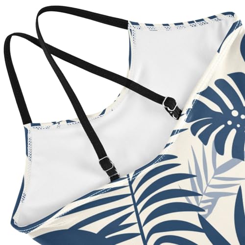 KLL Blue and White Girls 1 Piece Bathing Suit Summer Swimwear Adjustable Shoulder Strap Quick-Dry4