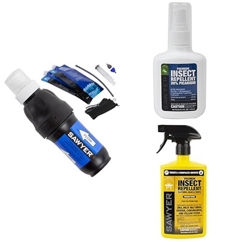 Squeeze Water Filtration System + Premium Insect Repellent with 20% Picaridin, Pump Spray, 4-Ounce + Permethrin Insect Repellent for Clothing, Gear & Tents, Trigger Spray, 24-Ounce